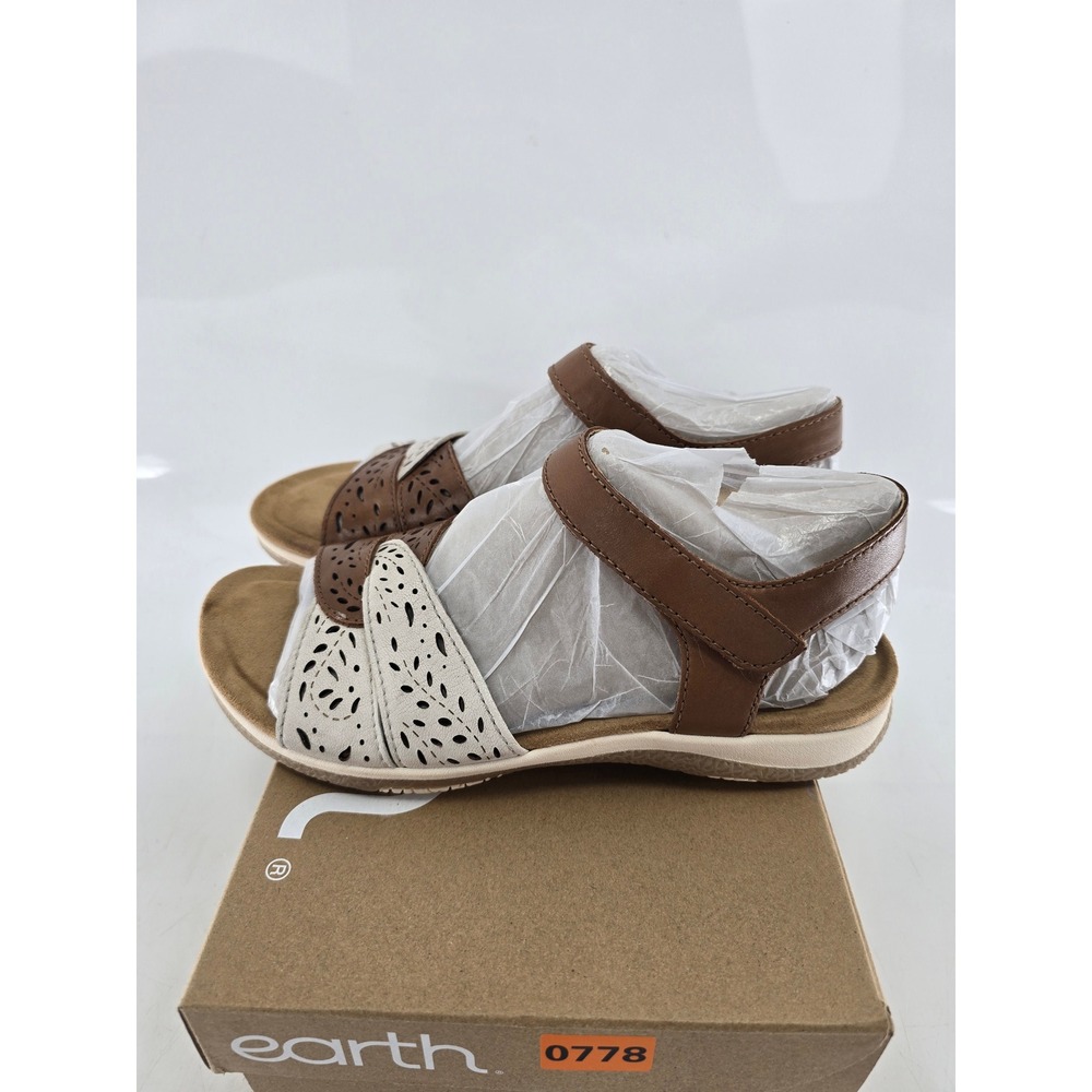 Earth Origins Sylo Sandals Womens 7 Brown Laser Cut Hook Loop Straps - New - Picture 5 of 9